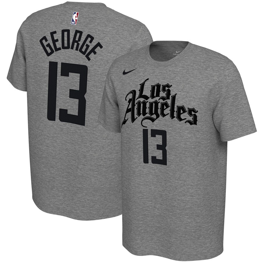 Men 2020 NBA Nike Paul George LA Clippers Gray 201920 City Edition Variant Name  Number TShirt.